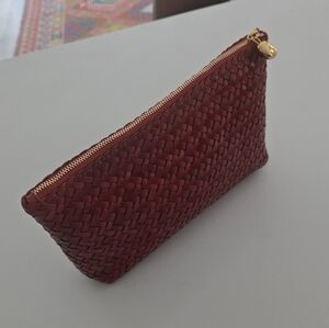 Leather Woven Clutch in Rich Burgundy
